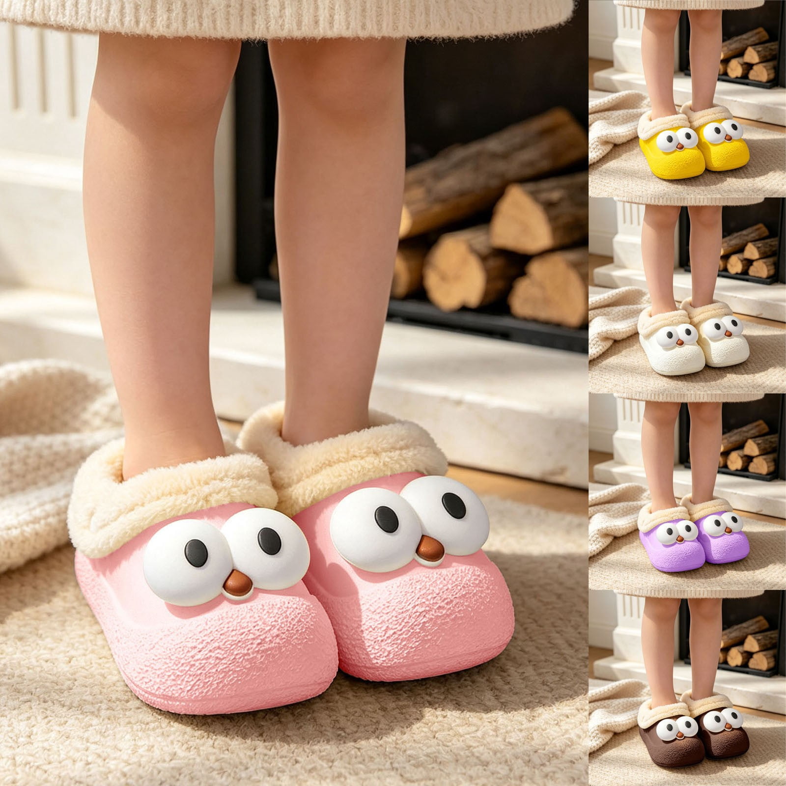 Simple Machine Fun Crafts Aihuaihua Little Kids Padded House Slippers Big Eyes Design Thick Sole ...