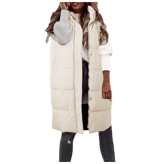 Aihuaihua Long Puffer Vest Women Sleeveless Lightweight Puffer Jacket Packable Hooded Down Coat Quilted Vest with Hood Winter Clothes for Women White L
