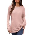 thumbnail image 1 of Aihuaihua Long Sleeve Women Shirts Round Neck Side Split Tshirts Pullover Tunics Woman Tops Ladies Fall Outfits Pink XL, 1 of 9