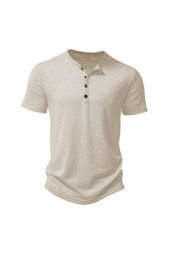 Men Shirts Henley Short Sleeve Daily Wear Solid Color Henley Tee Basic Work Clothes for Men Khaki XXXL