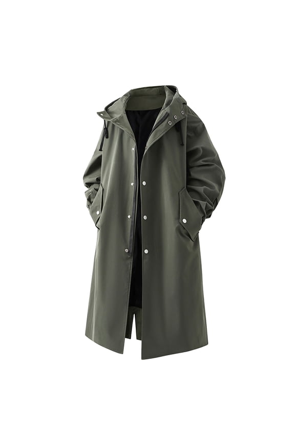 Men's Long Trench Coat with Hood Winter Thermal Warm Casual Fashion Jackets Outdoor Hiking Windbreaker for Men Army Green XXXL