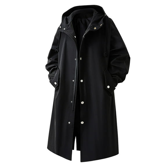 Aihuaihua Men's Long Trench Coat with Hood Winter Thermal Warm Casual Fashion Jackets Outdoor Hiking Windbreaker for Men Black XXL