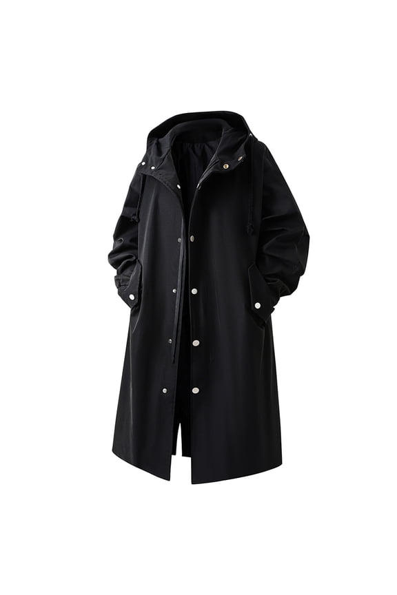 Men's Long Trench Coat with Hood Winter Thermal Warm Casual Fashion Jackets Outdoor Hiking Windbreaker for Men Black XXXL