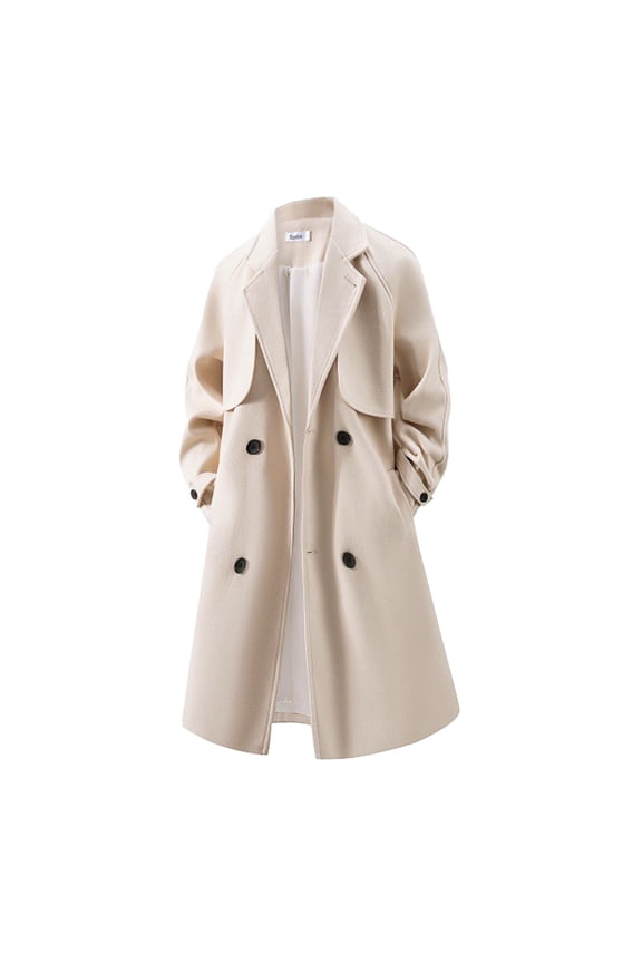 Men's Overcoat Autumn Winter Knee-Length Button Mid-Youth Business Casual Warm Long Trench Coat Beige XXL