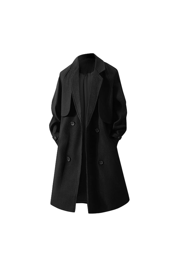 Men's Overcoat Autumn Winter Knee-Length Button Mid-Youth Business Casual Warm Long Trench Coat Black XL