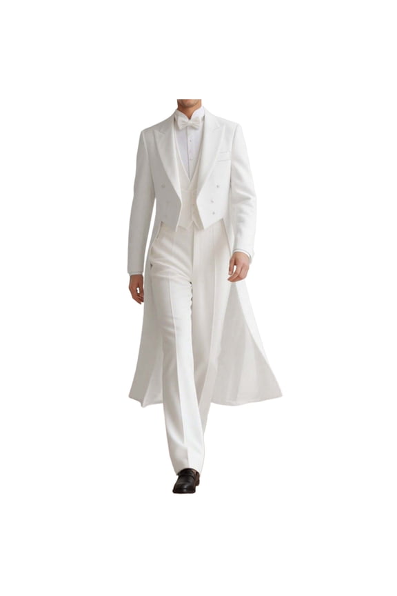 Men's Suit Swallow Tailed Tuxedo Double Breasted Tailcoat Jacket for Evening Performances White XL