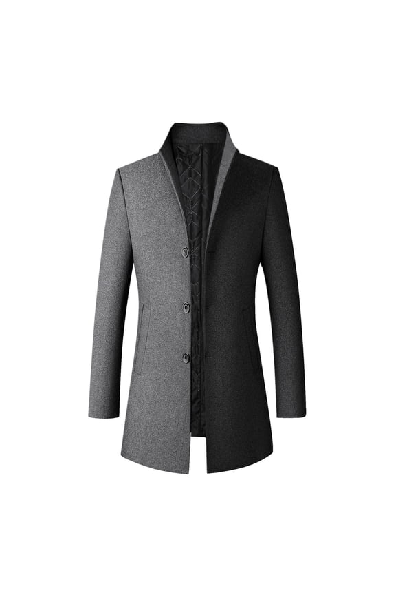 Men's Trench Coat Wool Blend Slim Fit Top Coat Single Business Overcoat Grey XXXL