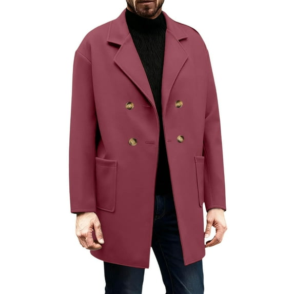 Aihuaihua Men's Trench Winter Coat Double Breasted Business Wool Coat Leisure Comfortable Men's Coat Winter Trench Coat Plain Autumn Transition Coat RD1 L