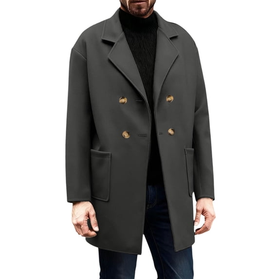 Aihuaihua Men's Trench Winter Coat Double Business Wool Coat Leisure Comfortable Men's Coat Winter Trench Coat Plain Autumn Transition Coat GY3 M