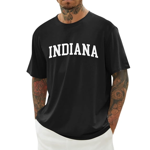 Aihuaihua Men's White T-Shirts Crew Neck Short Sleeve Breathable Indiana Print Men's Everyday Shirt Stylish Streetwear Clothes Black XXXXXXL