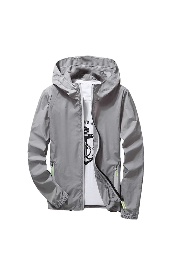 Mens Lightweight Jacket Windbreaker Casual Refleciton Zip Up Jackets with Hood Mens Travel Hiking Running Cycling Commute