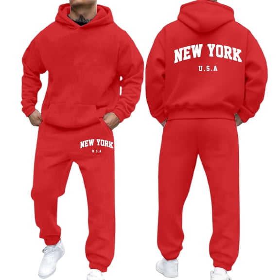 Aihuaihua Mens NEW YORK Tracksuit Full Set 2 Piece Tracksuit Hoodies with Sweatpants Track Jacket and Jogging Bottoms 2 Piece Outfits Red S