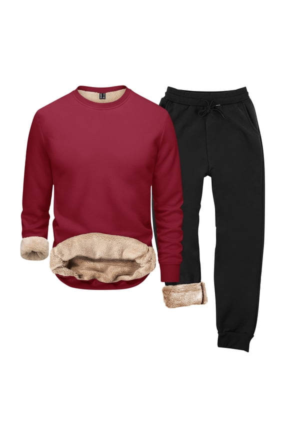 Mens Sweatsuit Sets Sherpa Lined 2 Piece Super Warm Sweatshirts and Sweatpants Winter Thermal Tracksuits M