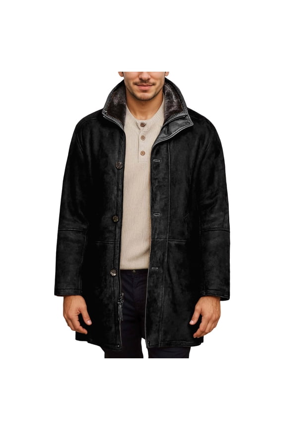 Mens Trench Coat Stand Collar Casual Cozy Loose Fit Single Pea Coat Mid Long Overcoat Winter Outerwear, Modern Style, Everyday Comfort Black XL