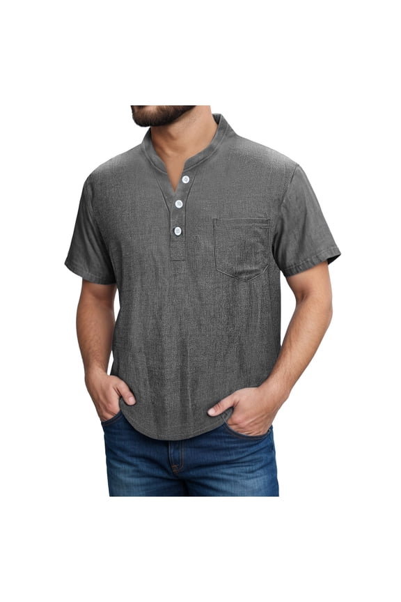 Mens White Tshirts Henley Short Sleeve Casual Solid Henley Tee Classic Style Mens Preppy Clothes Grey XXL