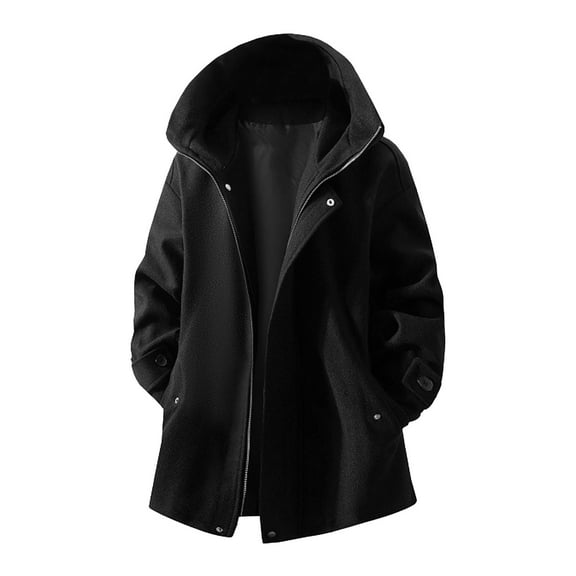 Aihuaihua Mens Winter Coat Hooded Jacket Casual Shawl Collar Jacket Pea Coats Loose Trench Coats Long Overcoat Black XXL