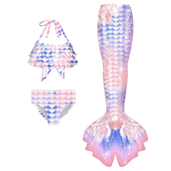 Aihuaihua Set for Girls Swimwear with Tail Kids Bathing Suit for Pool Beach Summer Water Play Swimsuit 4-13 Years