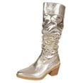 thumbnail image 1 of Aihuaihua Metallic Cowboy Boots Women Chunky Heel Sparkle Wide Calf Western Boots Pointed Toe Pull On Cowgirl Boots for Women, 1 of 9