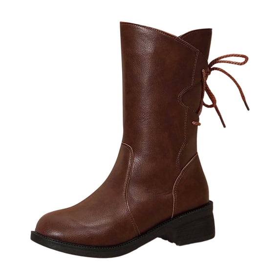 Aihuaihua Mid Calf Boots for Women Wide Calf Riding Boots Fit Block Heel design Fashion Round Toe comfatable low heel with Side Zipper and Back Belt for Casual