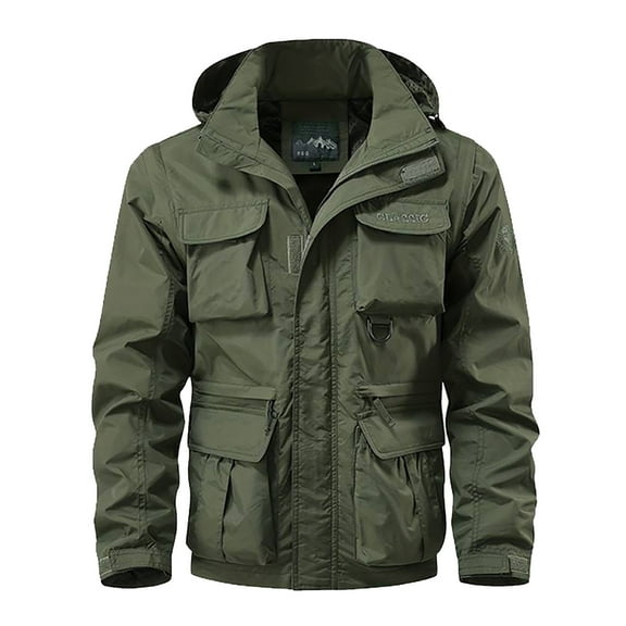 Aihuaihua Military Jackets for Men Multi-Pocket Hiking Coats with Hood Zip Up Long Sleeve Army Safari Men Bomber Jacket