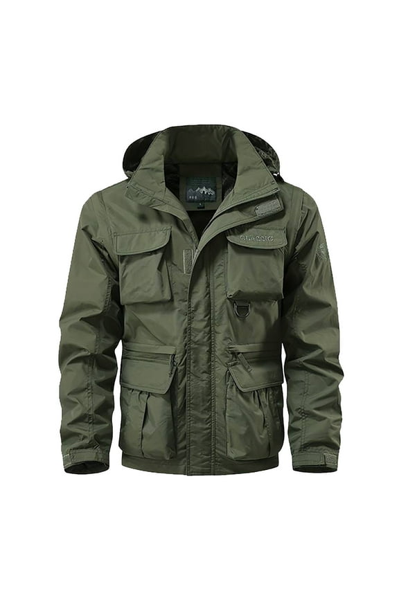 Military Jackets for Men Multi-Pocket Hiking Coats with Hood Zip Up Long Sleeve Army Safari Men Bomber Jacket