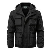 Aihuaihua Military Jackets for Men Multi-Pocket Hiking Coats with Hood Zip Up Long Sleeve Army Safari Men Bomber Jacket