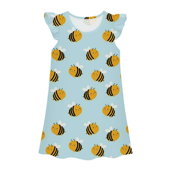 Aihuaihua Nightgowns for Girls Size 7-8 Flutter Sleeve Cartoon Printed Fashion Cute Dresses Sleep Clothes Nightshirt Nightie,120