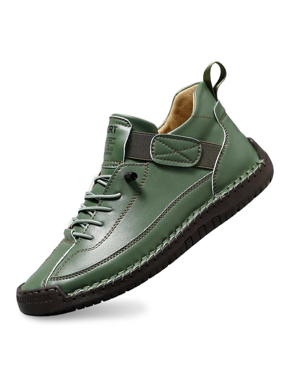 Orthopedic Sneakers for Women Men Handmade Leather Comfy Shoes, On Soft Comfort Casual Walking Flat Loafers Green