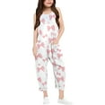 thumbnail image 1 of Aihuaihua Rompers for Girls Size 10-12 Spaghetti Strap Sleeveless Summer Casual Bow Print Romper Long Pants with Pockets Kids Clothes White,110, 1 of 5