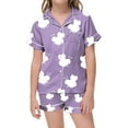 thumbnail image 1 of Aihuaihua Satin Pajamas for Girls 4t Cute Cartoon Print Short Sleeve Shirts and Shorts Nightwear Satin Button Down 2 Piece Sets Pajamas for Kids,140, 1 of 4