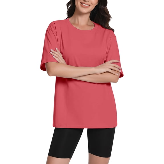 Aihuaihua Short Sleeve Short Shirts for Women Crew Neck Black Tshirt Loose Basic Tee Purple Top Fall Fashion Hot Pink XL