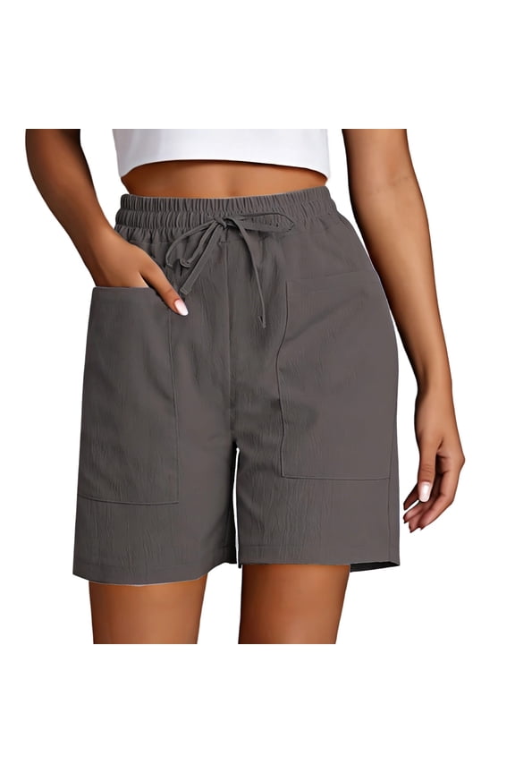 Shorts for Women Loose Wide Leg Shorts High Waisted Summer Beach Short Soft Lounge Drawstring Short with Pockets Dark Gray S