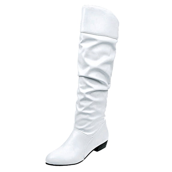 Aihuaihua Slouch Boots for Women Knee High Boots Women Wide Calf Low Heel Slouchy Ruched Leather Flat Boot Comfortable On Riding Boot Shoes