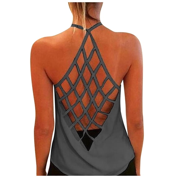 Aihuaihua Stylish Solid Printed Strap Backless Sleeveless Summer Tank Blouse for Women