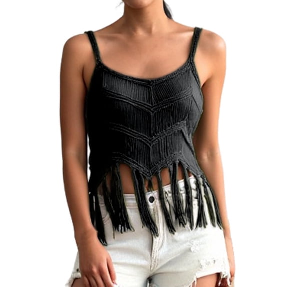 Aihuaihua Stylish Women's Knit Sweater With Fringe And Cutouts For Summer Comfortable Casual Wear