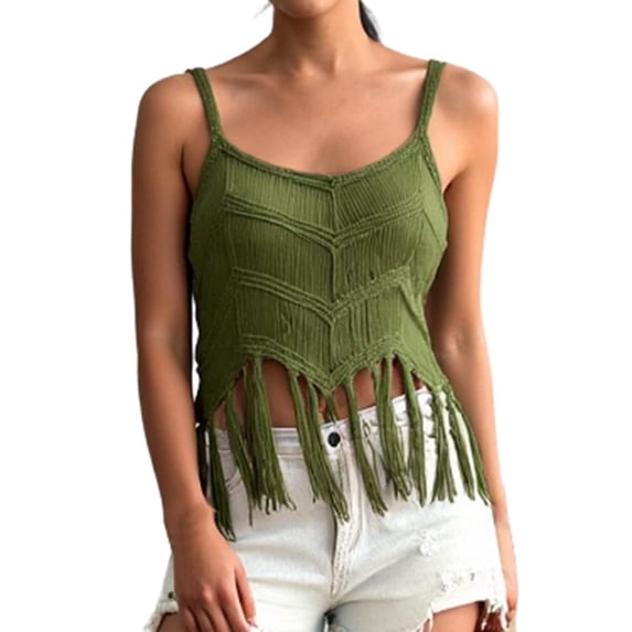 Aihuaihua Stylish Women's Knit Sweater With Fringe And Cutouts For Summer Comfortable Casual Wear