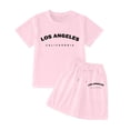 thumbnail image 1 of Aihuaihua Summer Outfits for Girls Size 6 Letter Print Short Sleeve T Shirt Tops + Elastic Shorts Crewneck Comfy Athleisure Short Sleeve Set Outdoor Casual Clothes, 1 of 4