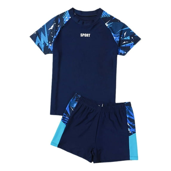 Aihuaihua Swimming Trunks For Boys 14-16 Cute Swimsuit Boy Bathing Suit Short Sleeve Swimming with Swim Trunks Beach Holiday Bathing Suits Blue,9-11 Years