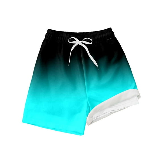 Aihuaihua Swimming Trunks for Boys 7-8 Swimming Short Casual Gradient Print Drawstring Beach Swimming Shorts Navy,5T