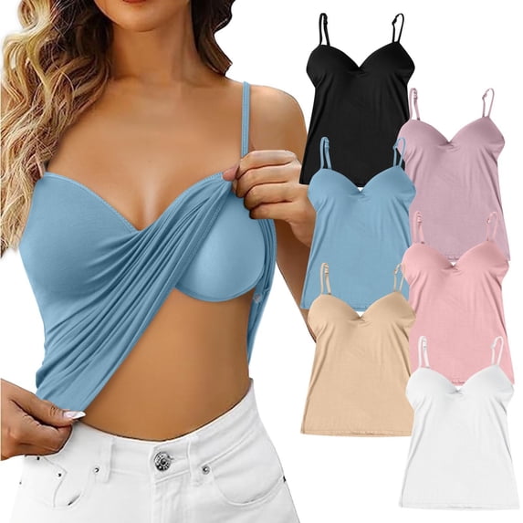 Aihuaihua Tank Tops for Women Adjustable Spaghetti Strap Undershirt Built in Bra Plus Size Basic Going Out Camisole Tops White L