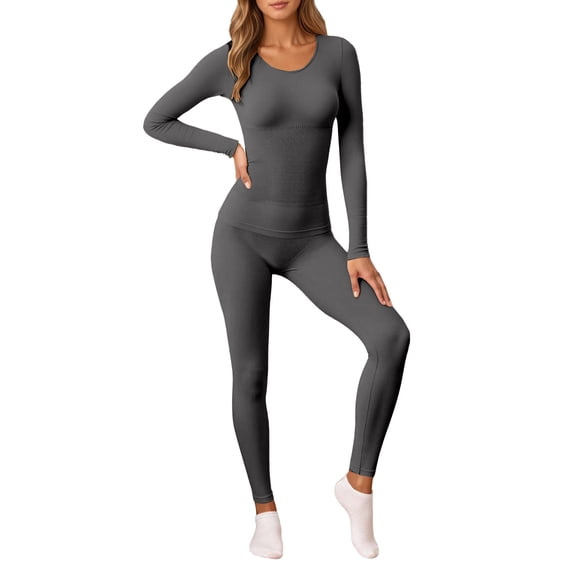 Aihuaihua Thermal Underwear for Women Heated with Lined Long Sleeve Shirt Legging Lounge Set Pajamas 2 Pieces Cold Weather Top Bottom Long Johns