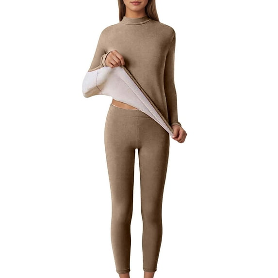 Aihuaihua Thermal Underwear for Women Set 2 Piece Pajamas Warm Loungewear Set Neck Shirt Crop Leggings Fall Winter Soft Long Johns Sleepwear Outfits
