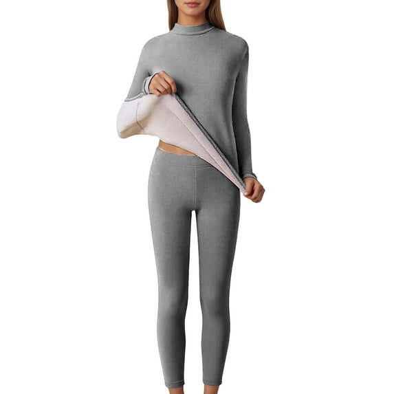 Aihuaihua Thermal Underwear for Women Set 2 Piece Pajamas Warm Loungewear Set Neck Shirt Crop Leggings Fall Winter Soft Long Johns Sleepwear Outfits