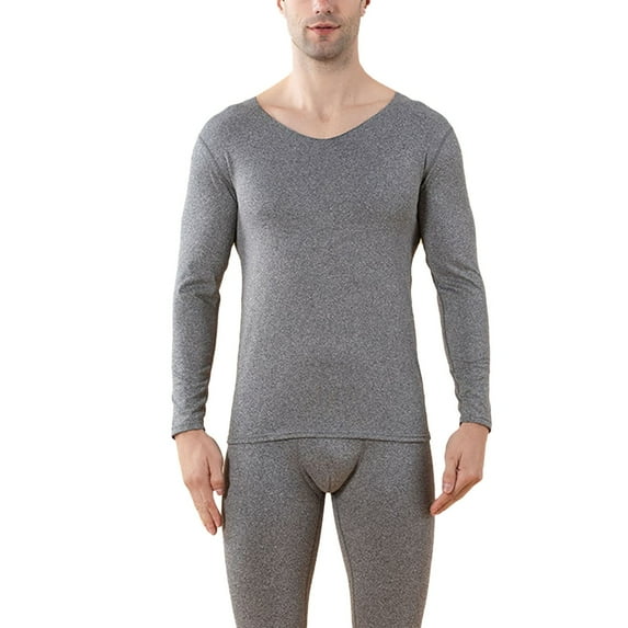 Aihuaihua Thermal Underwear for Men Long Underwear Lined V Neck Winter Warm Base Layers Thermal Top Bottom Grey L