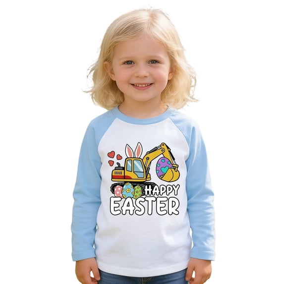 Aihuaihua Toddler Boys Easter Shirts Bunny Graphic Long Sleeve Crew Neck Raglan T-Shirt Funny Rabbit Tops