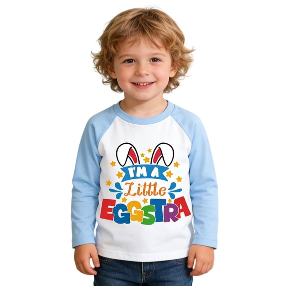 Aihuaihua Toddler Boys Easter Shirts Bunny Graphic Long Sleeve Crew Neck Raglan T-Shirt Funny Rabbit Tops