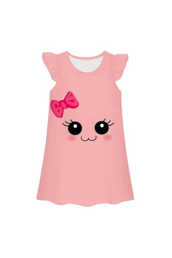 Toddler Girl Nightgown 3t Crew Neck Summer Sleeveless Trendy Cartoon Printed Summer Sleepwear Home Wear Comfortable Play Outfits Hot Pink,100