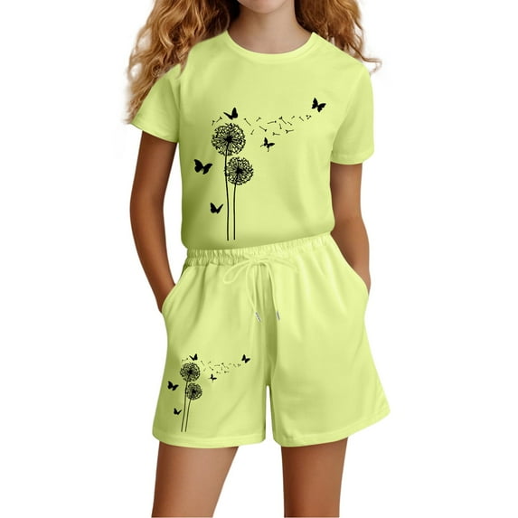 Aihuaihua Toddler Girl Outfits 3t Animal Print Short Sleeve T-Shirt & Shorts Set Round Neck Loose Fit Two Piece Set for Children Back To School Clothes