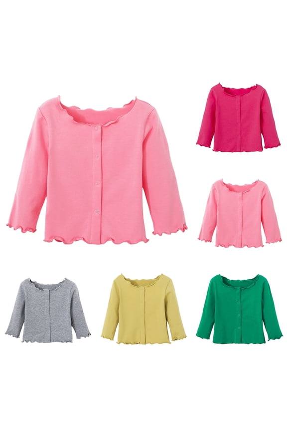 Toddler Shirt Girls' Cardigan Top Ruffle Trim Scalloped Edge Casual Long Sleeve Tops Blouse for Baby Kids 6M-5Y Dark Green 6-12 Month