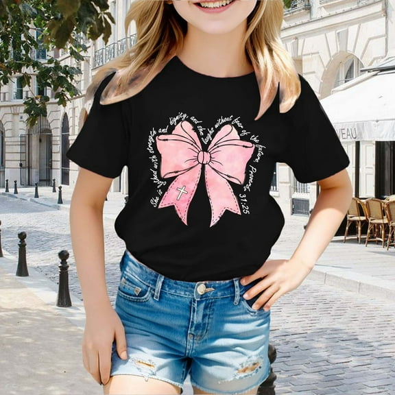 Aihuaihua Toddler Shirts 5t Cute Print Short Sleeve T-Shirt Trendy Crew Neck Basic Shirts Clothes for Girls Black,120